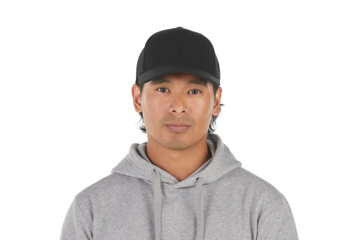recycled-poly-low-profile-trucker-hat-k2 WebPDP-HAT002002_Recycled_Poly_Low_Profile_Trucker_Hat_Black_Studio_Harper_Studios_0723_Front__HAT002002OS.jpg